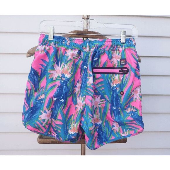 Superdry Pink Blue Tropical Parakeet Athletic Swim Shorts - Picture 3 of 8